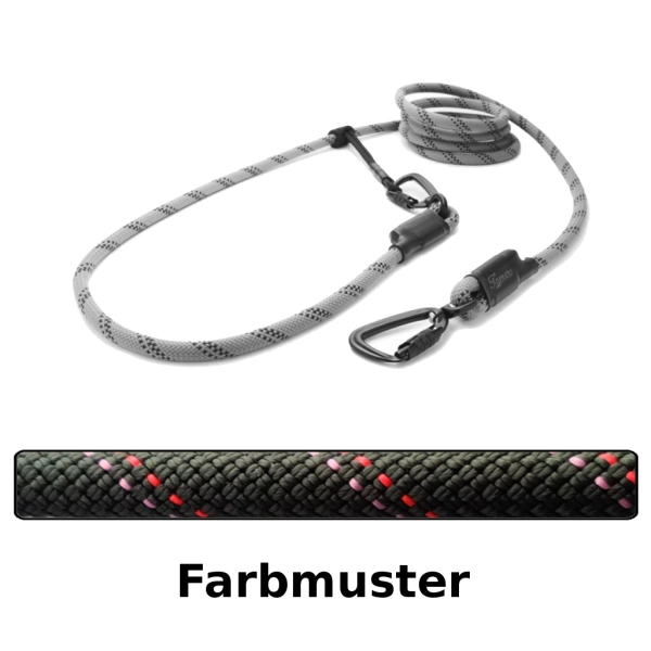 EASYLONG Hundeleine TWIST - M - 2,5m - schwarz mit roter und pinker Linie